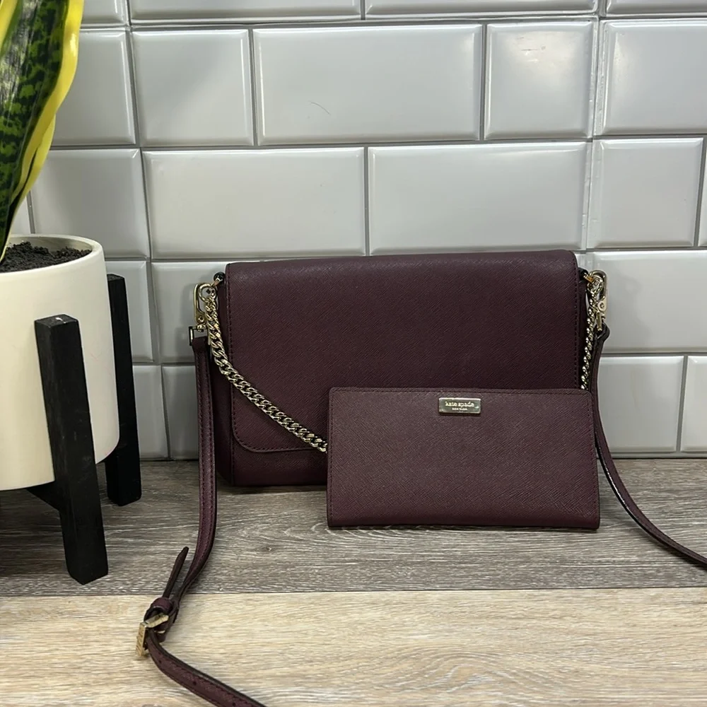 Kate Spade Burgundy Crossbody Bag with Chain Strap - Picture 1 of 15